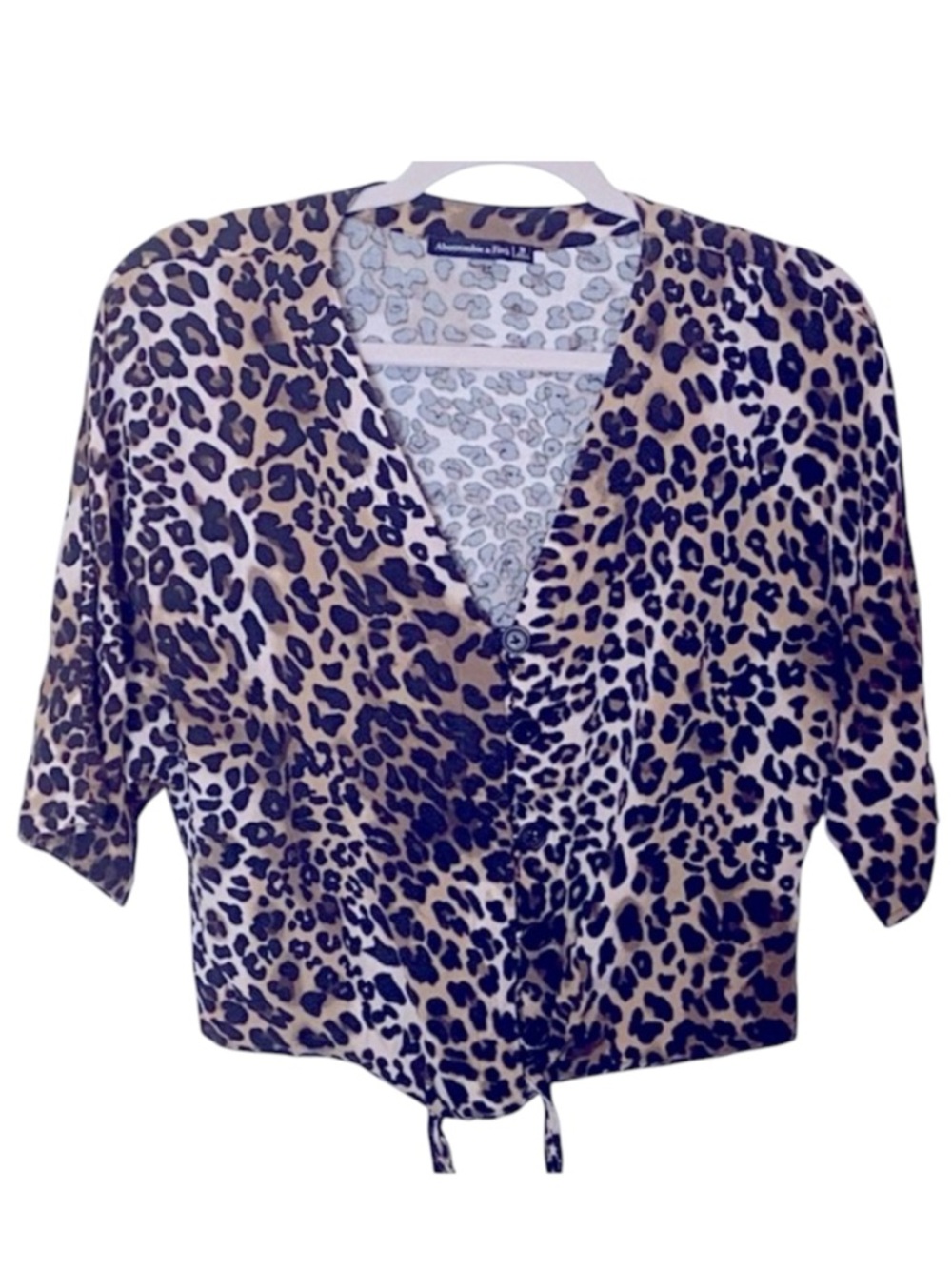 Abercrombie & Fitch Leopard Print Tie Front Crop Top Blouse Medium